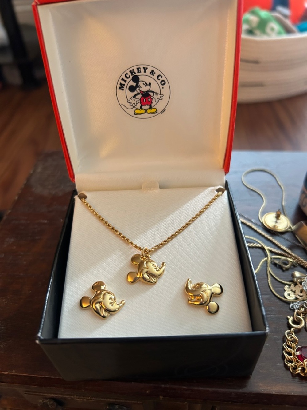 Gold Mickey Mouse Necklace and Earring Set